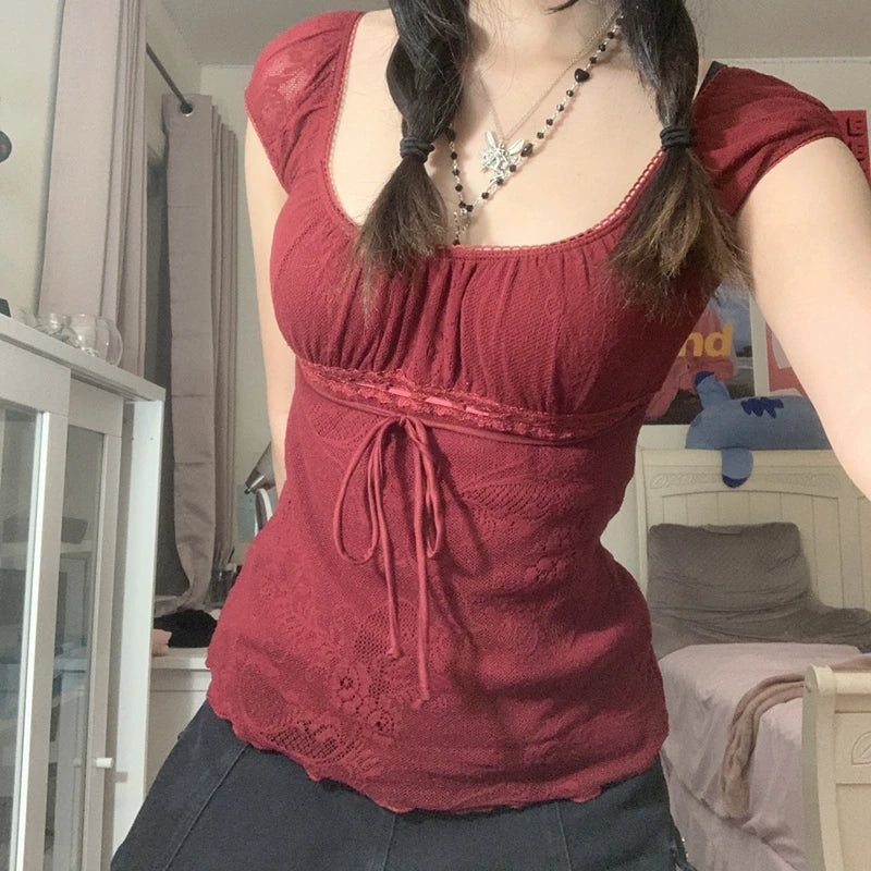 Charming Square Collar Bow Tee™