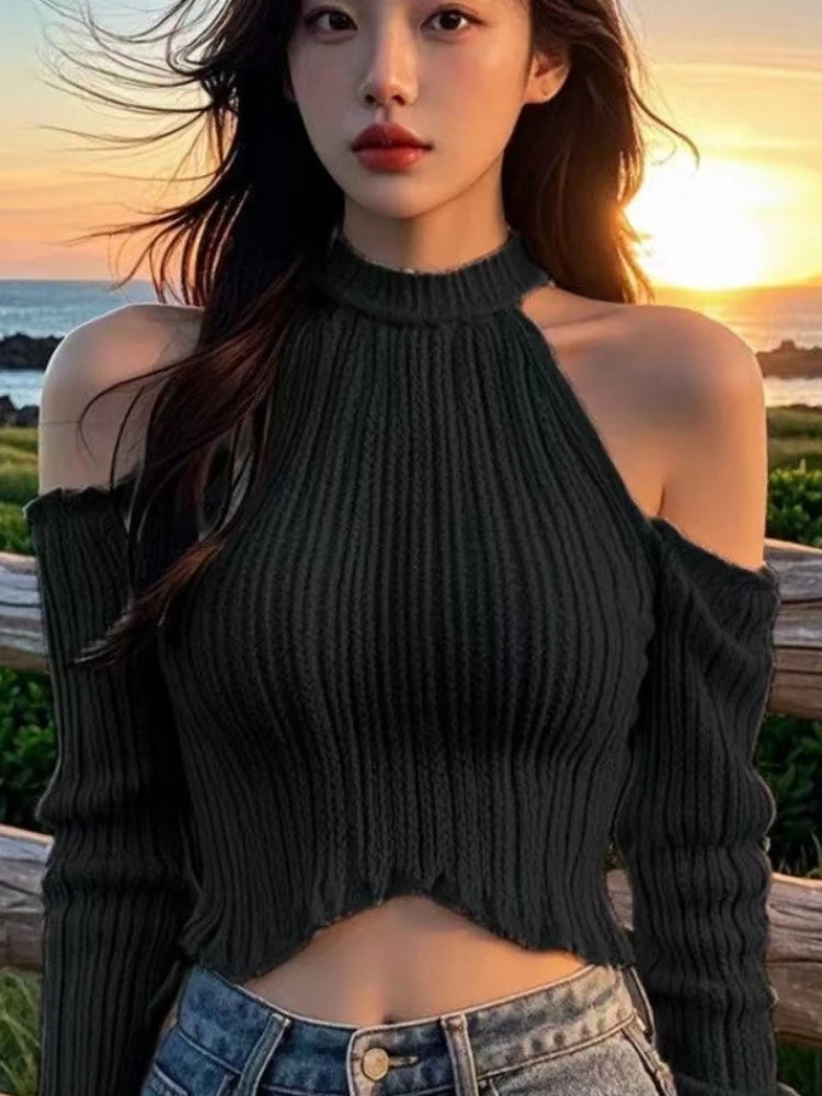 Elegant Off-Shoulder Ribbed Crop Top™